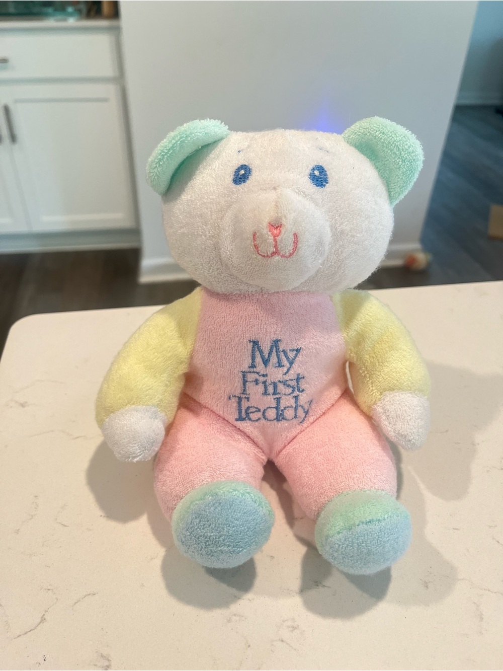 Vintage Dan Dee Pastel Baby My First Teddy Bear Blue Terry Cloth Rattle